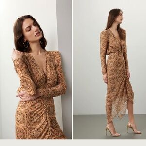 New Ronny Kobo Brown / Paisley Printed Astrid Dress